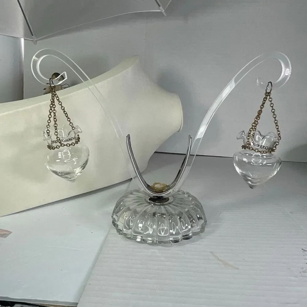 Antique apothecary pharmacy glass scale balances and hanger.